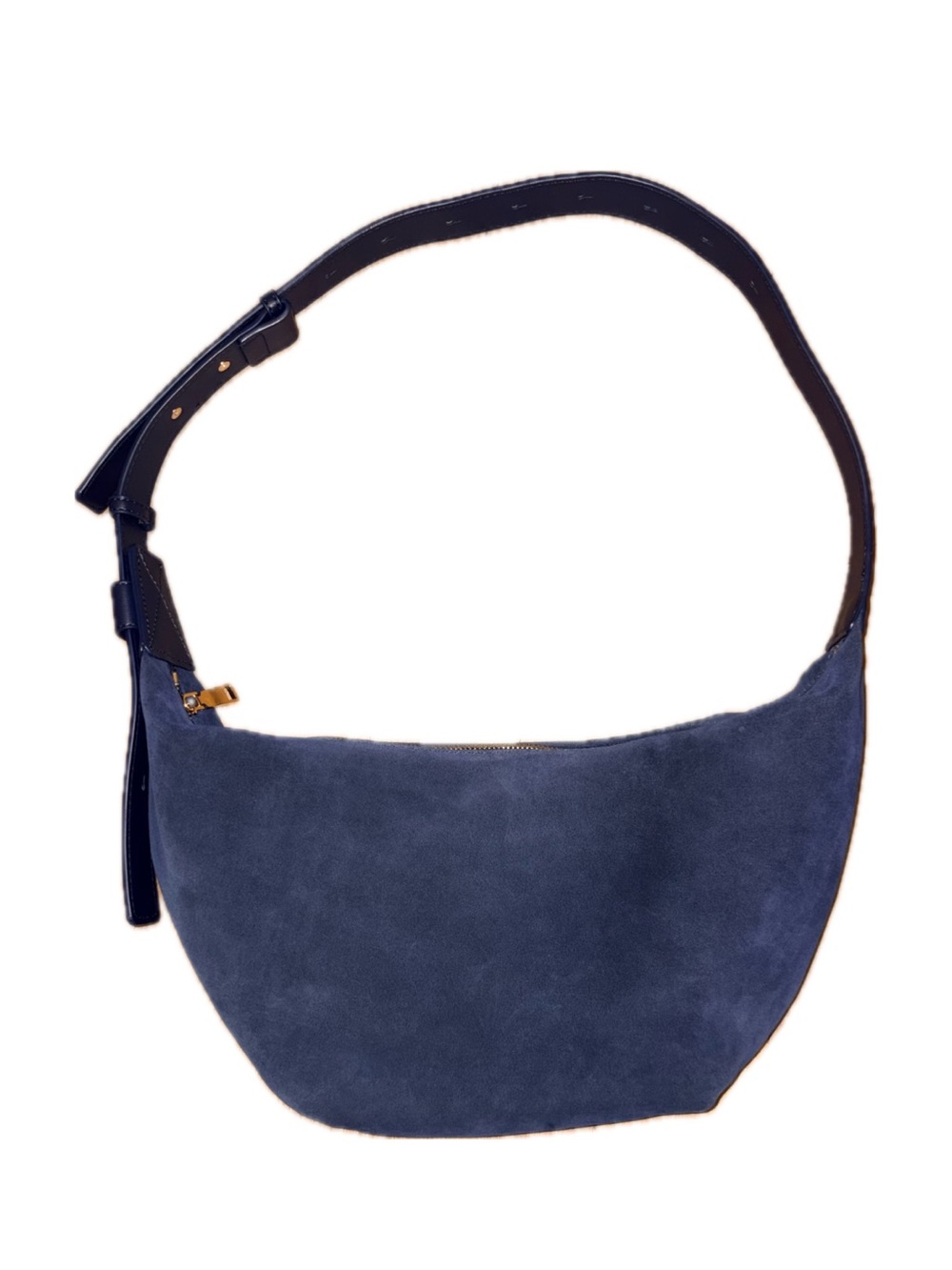 Navy Suede Crescent Shoulder Bag - Women's